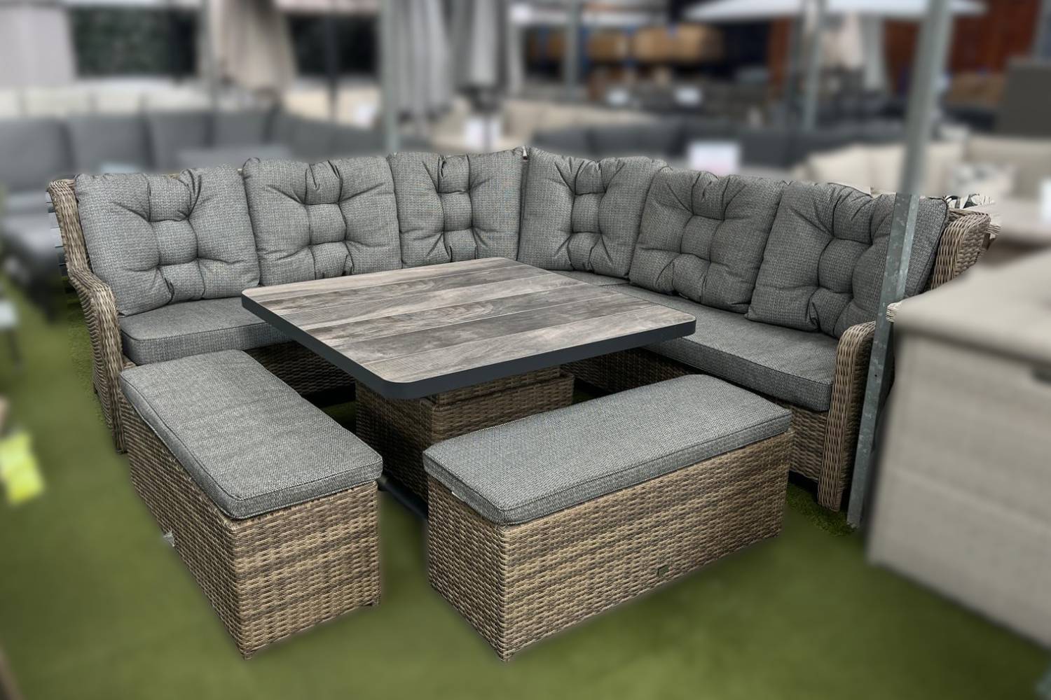 Burbage Large Rattan Corner Lounge Set with Height Adjustable Table in Cappuccino - photo 2