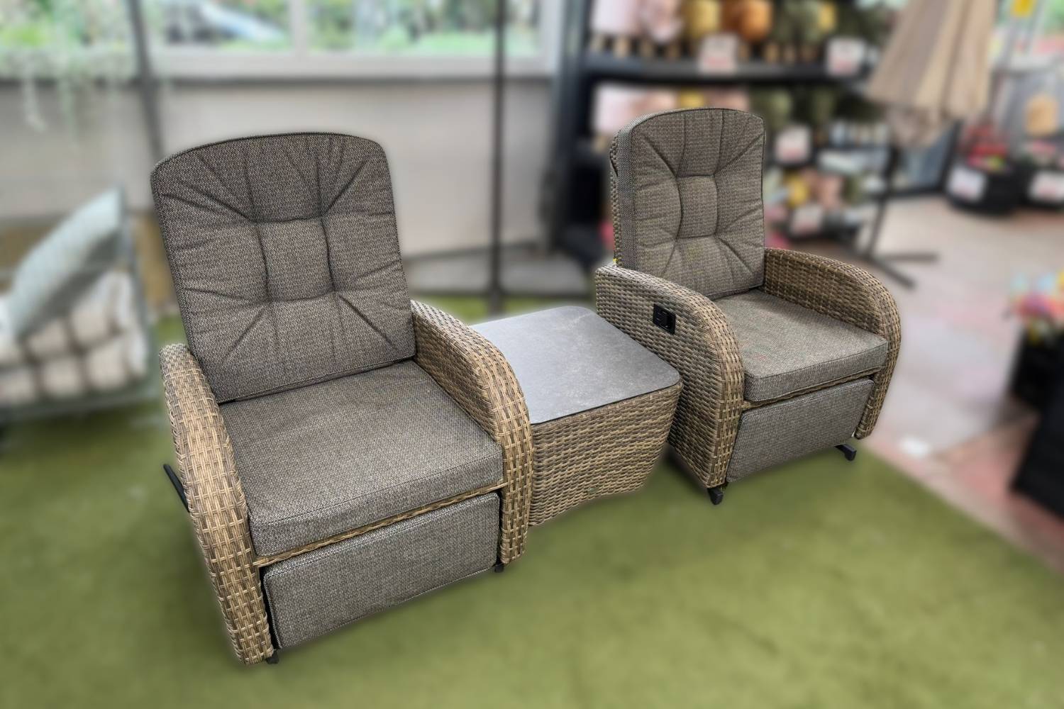 Burbage Rocking & Reclining Rattan Bistro Set in Cappuccino Brown