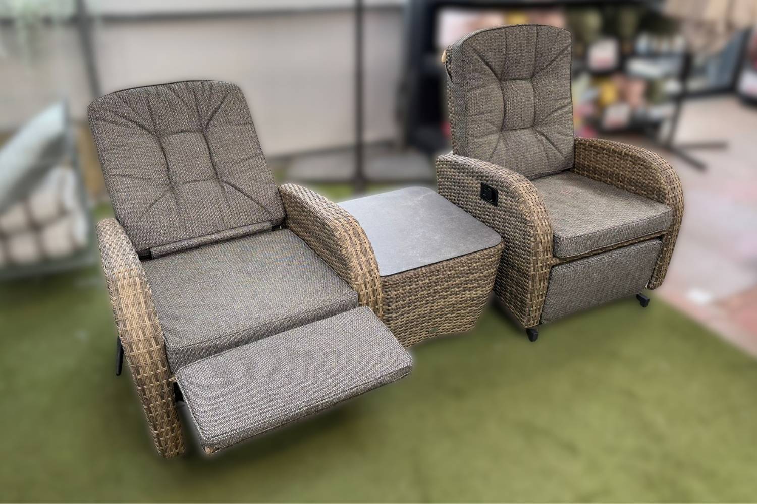 Burbage Rocking & Reclining Rattan Bistro Set in Cappuccino Brown - photo 2