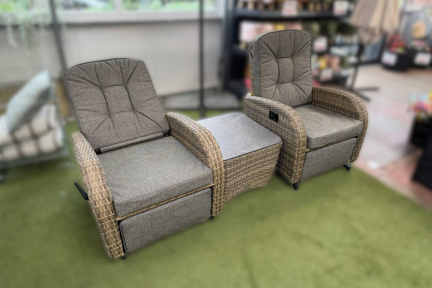 Burbage Rocking & Reclining Rattan Bistro Set in Cappuccino Brown - photo 3
