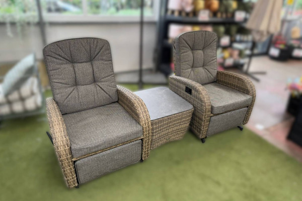 Burbage Rocking & Reclining Rattan Bistro Set in Cappuccino Brown
