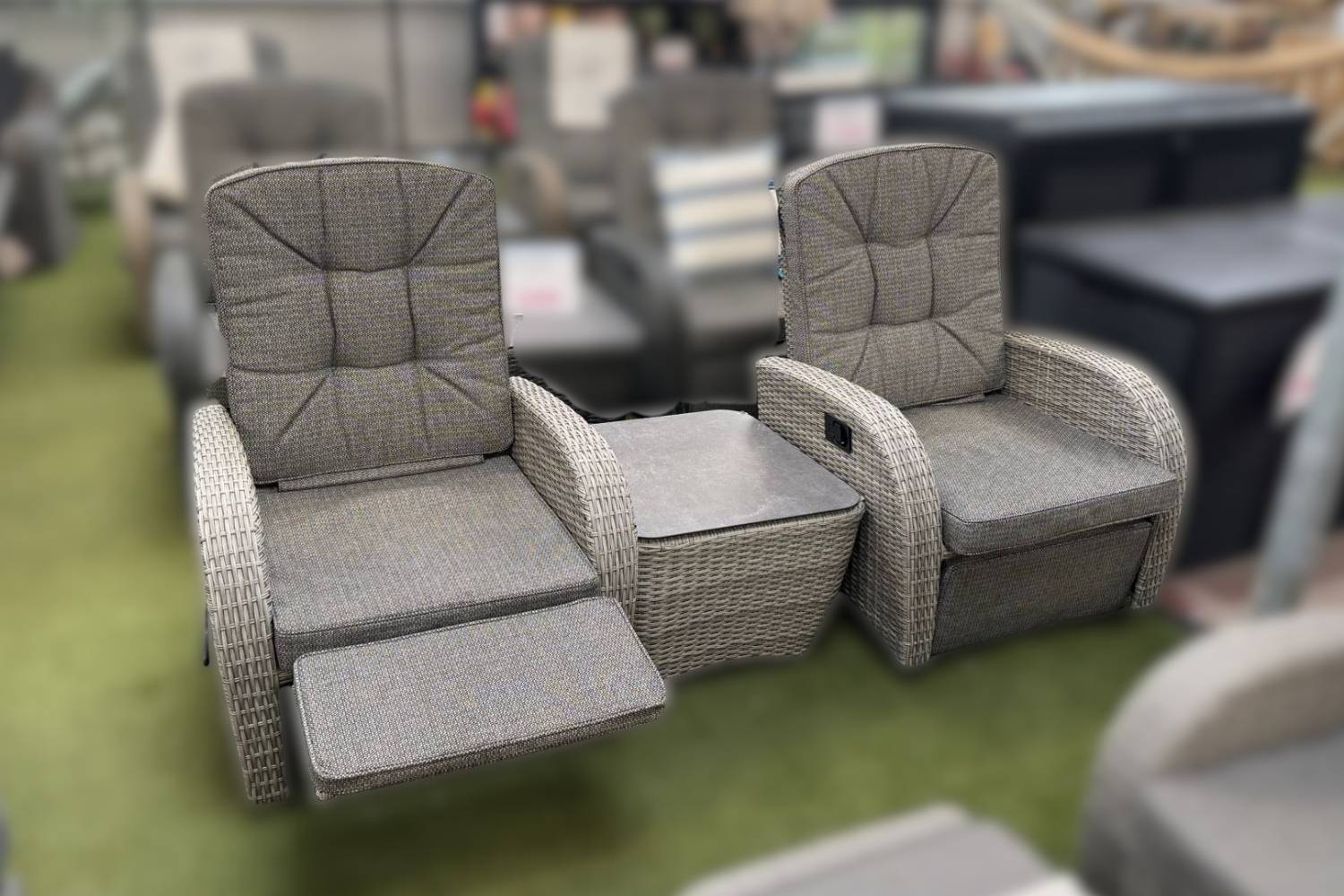 Burbage Rocking & Reclining Rattan Bistro Set in Silver Grey - photo 2