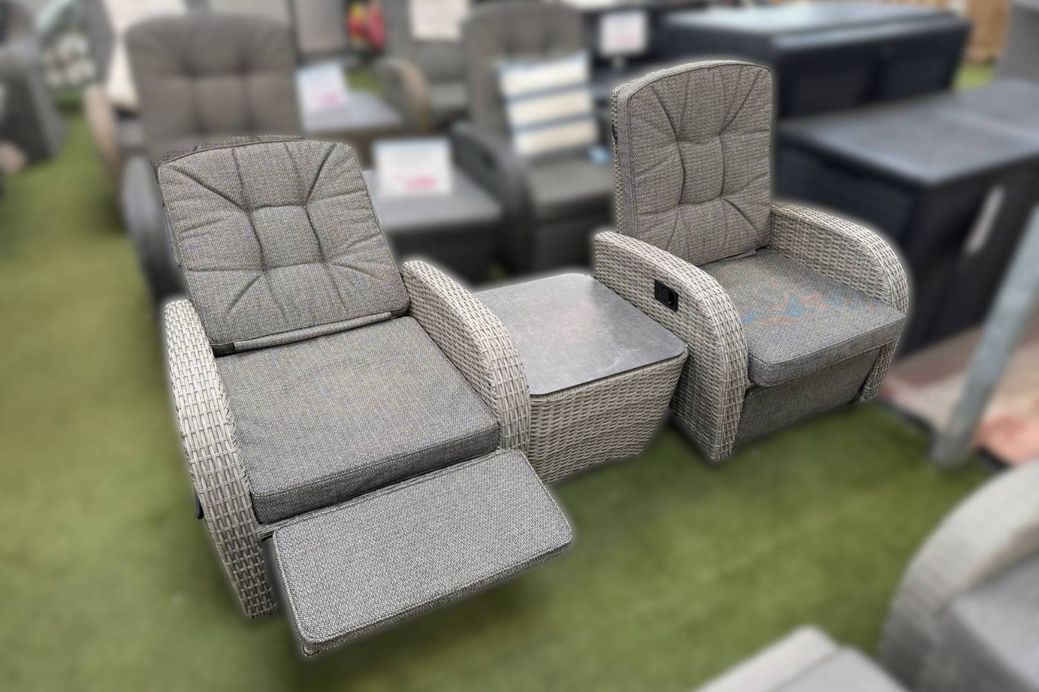 Burbage Rocking & Reclining Rattan Bistro Set in Silver Grey - photo 3