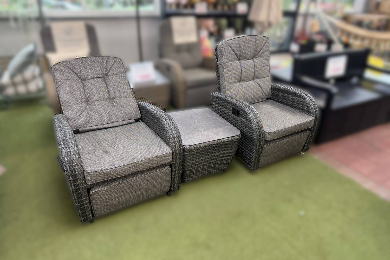 Burbage Rocking & Reclining Rattan Bistro Set in Stone Grey - photo 2