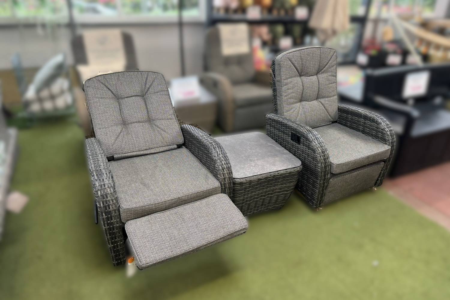 Burbage Rocking & Reclining Rattan Bistro Set in Stone Grey - photo 3