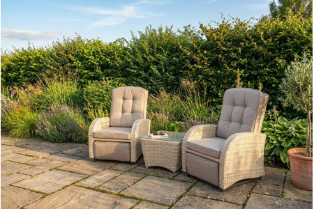 Burbage Rocking & Reclining Rattan Bistro Set in Latte