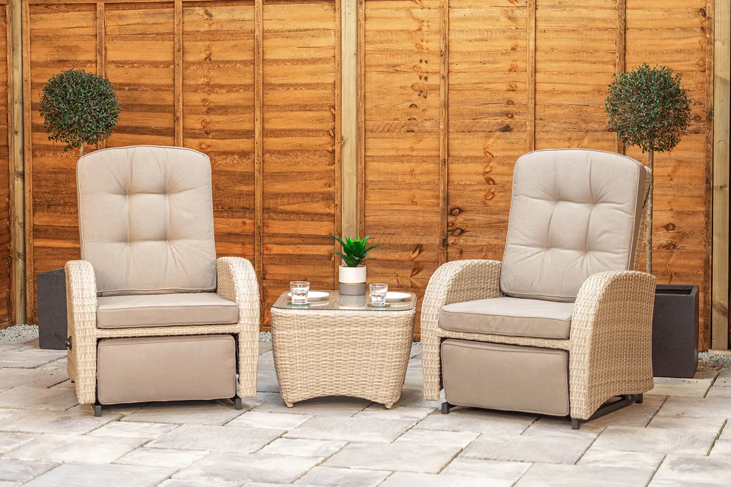 Burbage Rocking & Reclining Rattan Bistro Set in Latte - photo 3