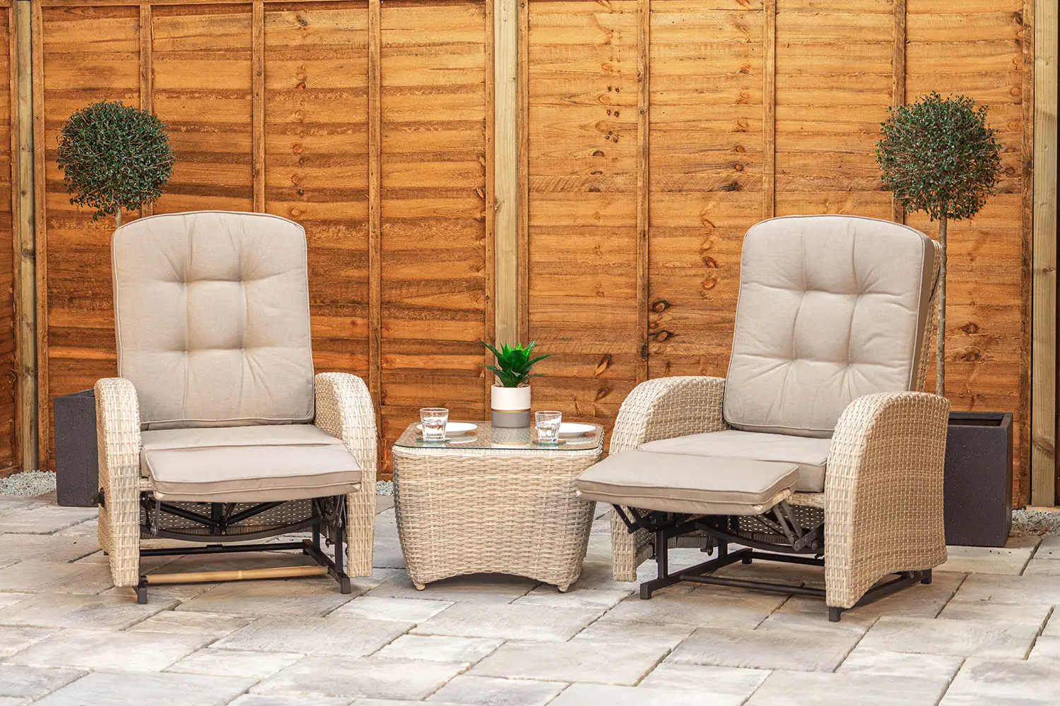 Burbage Rocking & Reclining Rattan Bistro Set in Latte - photo 5