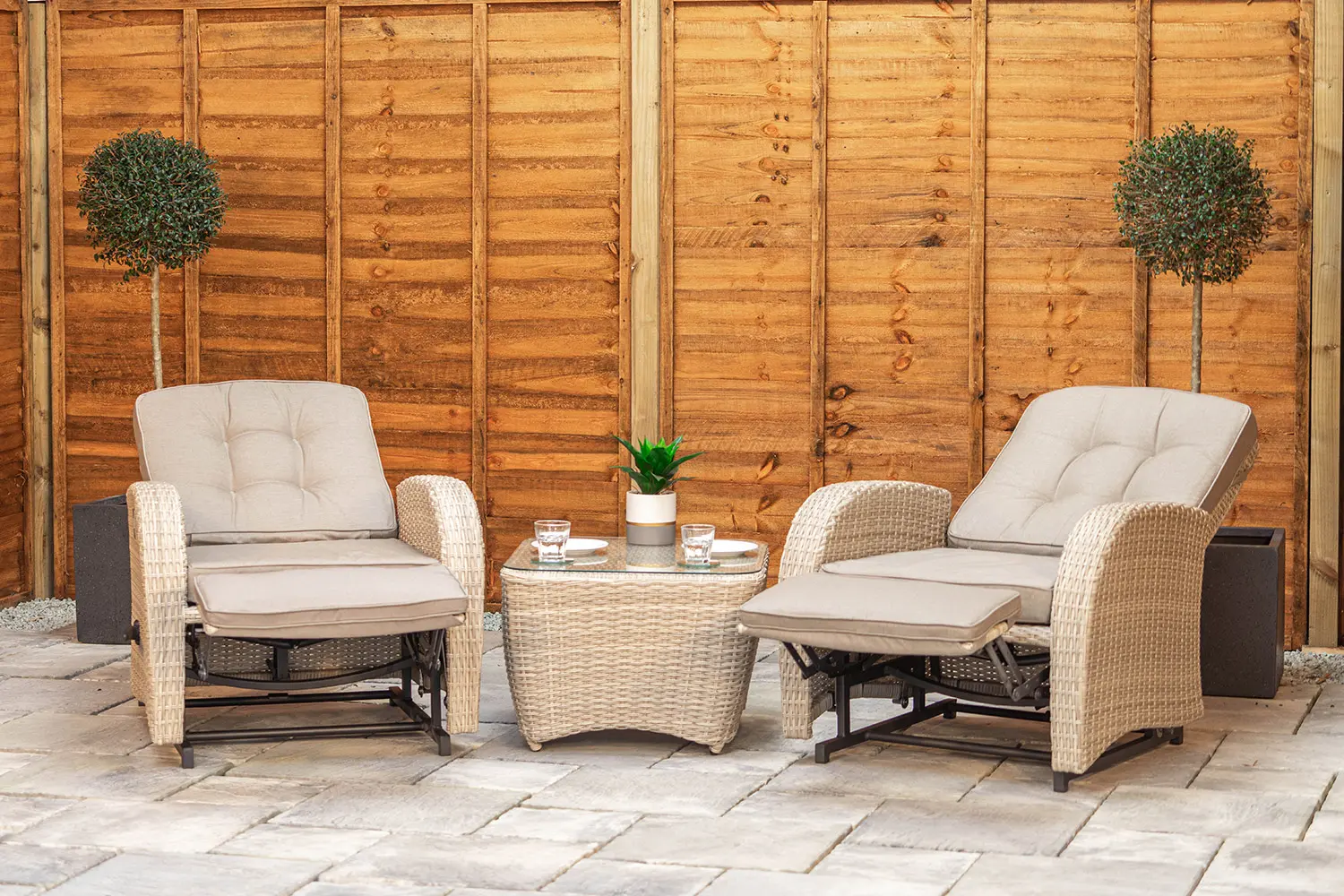 Burbage Rocking & Reclining Rattan Bistro Set in Latte - photo 9