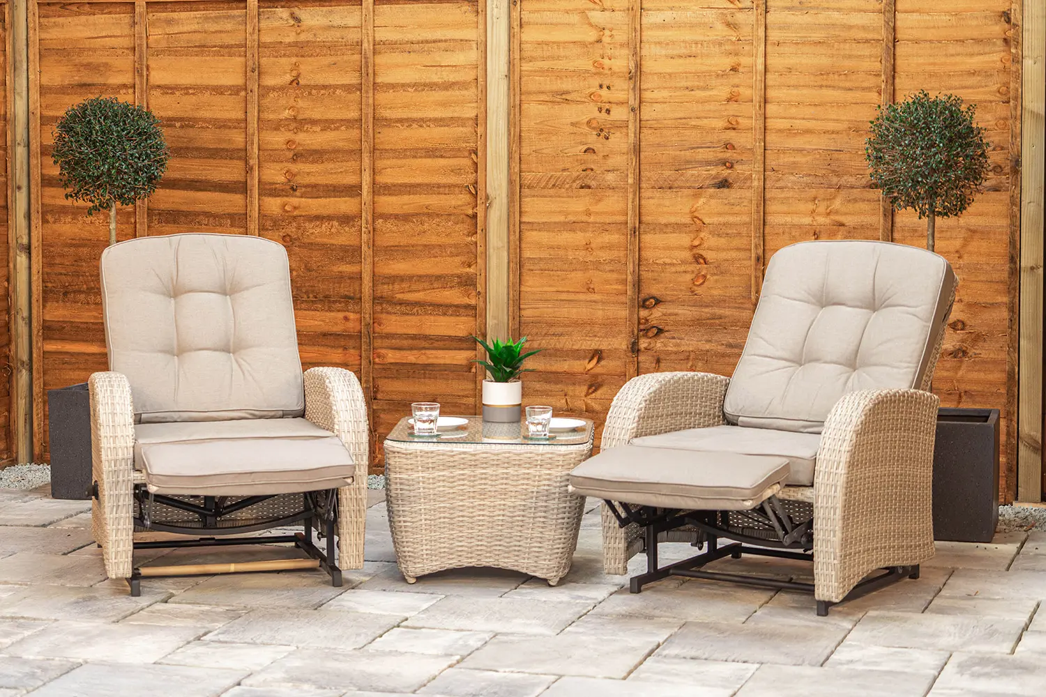 Burbage Rocking & Reclining Rattan Bistro Set in Latte - photo 7