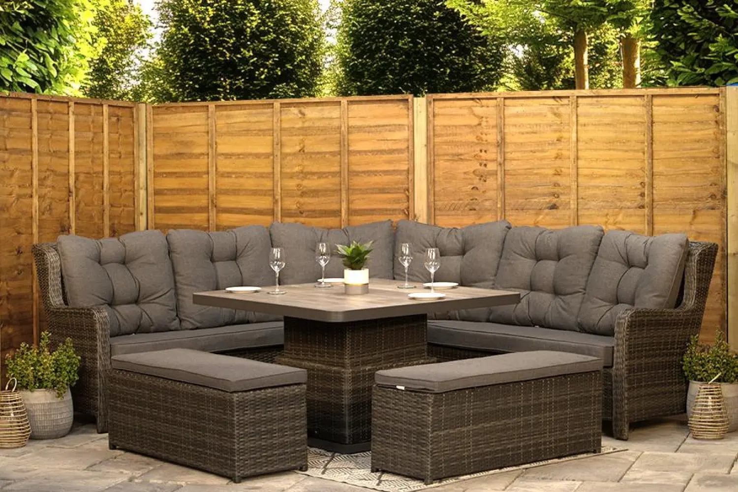 Burbage Large Rattan Corner Lounge Set with Height Adjustable Table in Stone Grey - photo 3