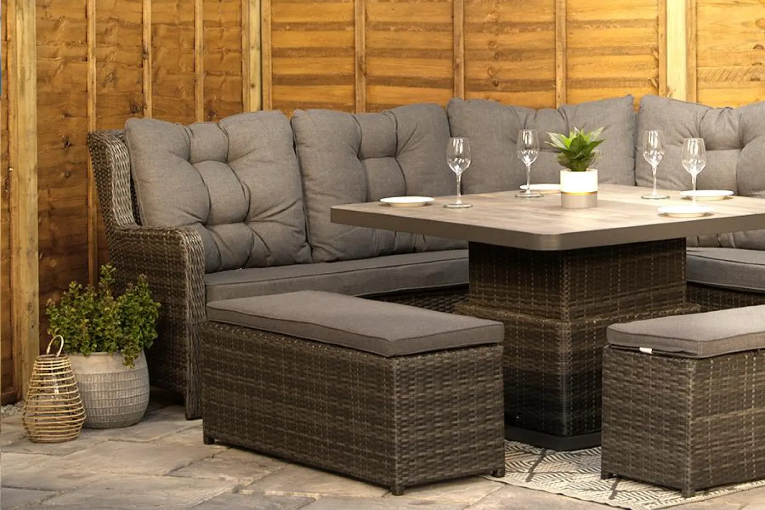 Burbage Large Rattan Corner Lounge Set with Height Adjustable Table in Stone Grey - photo 7