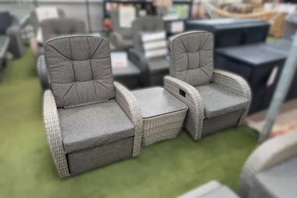 Burbage Rocking & Reclining Rattan Bistro Set in Silver Grey