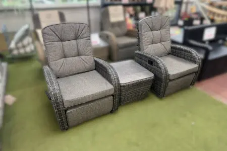 Burbage Rocking & Reclining Rattan Bistro Set in Stone Grey