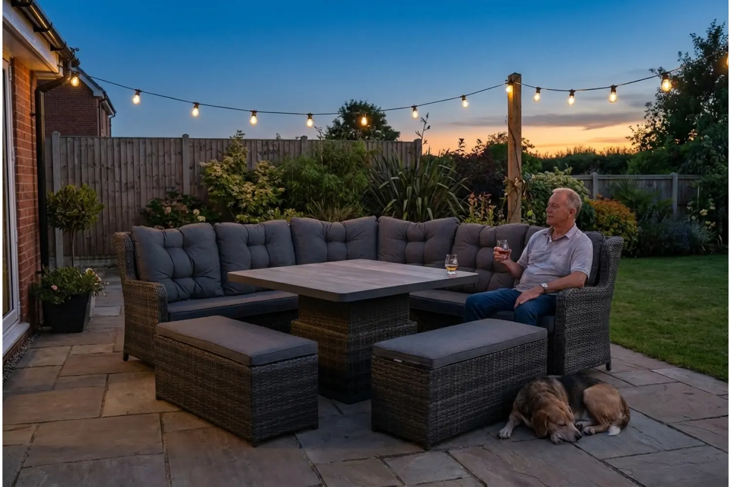 Burbage Large Rattan Corner Lounge Set with Height Adjustable Table in Stone Grey - photo 6