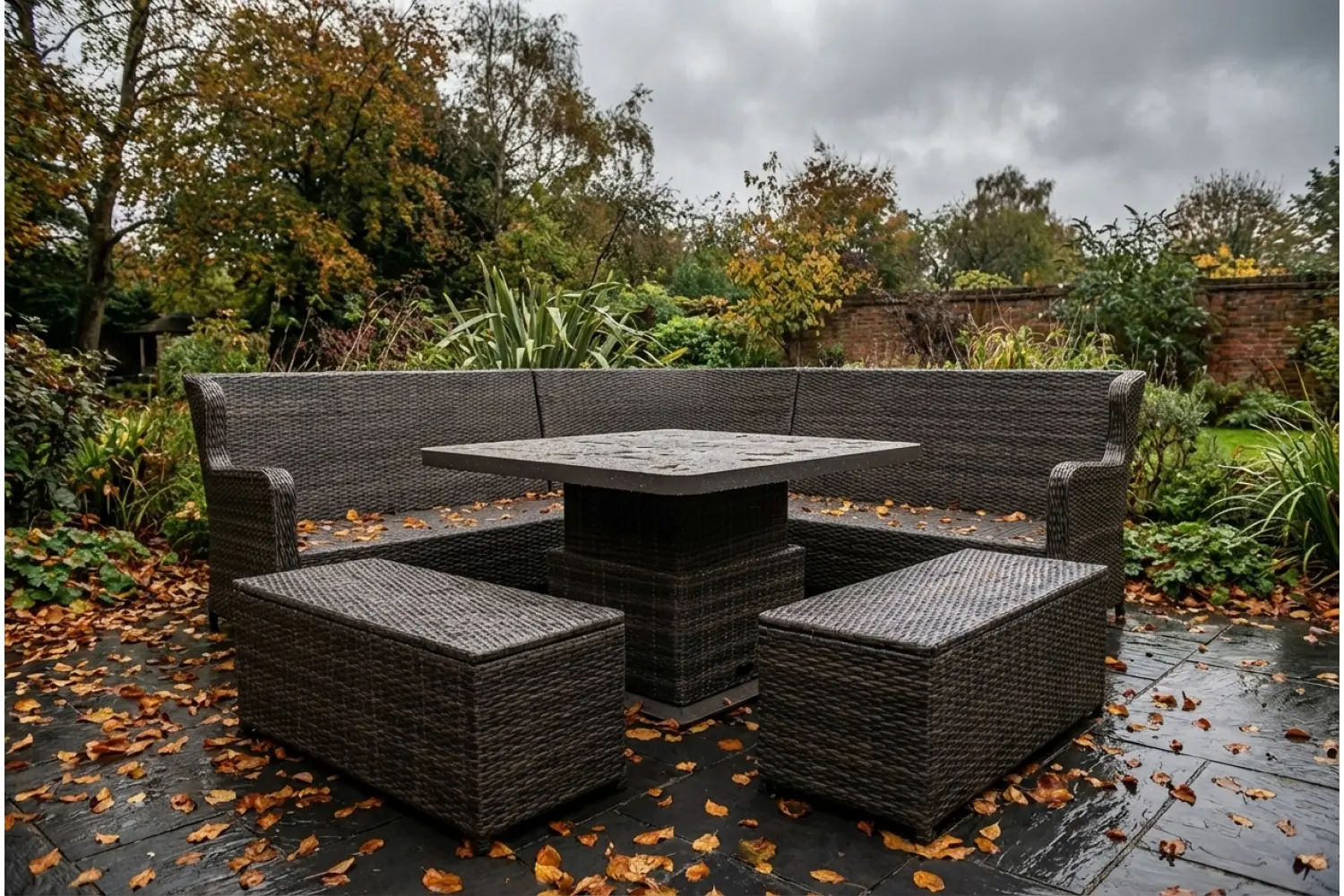 Burbage Large Rattan Corner Lounge Set with Height Adjustable Table in Stone Grey - photo 8