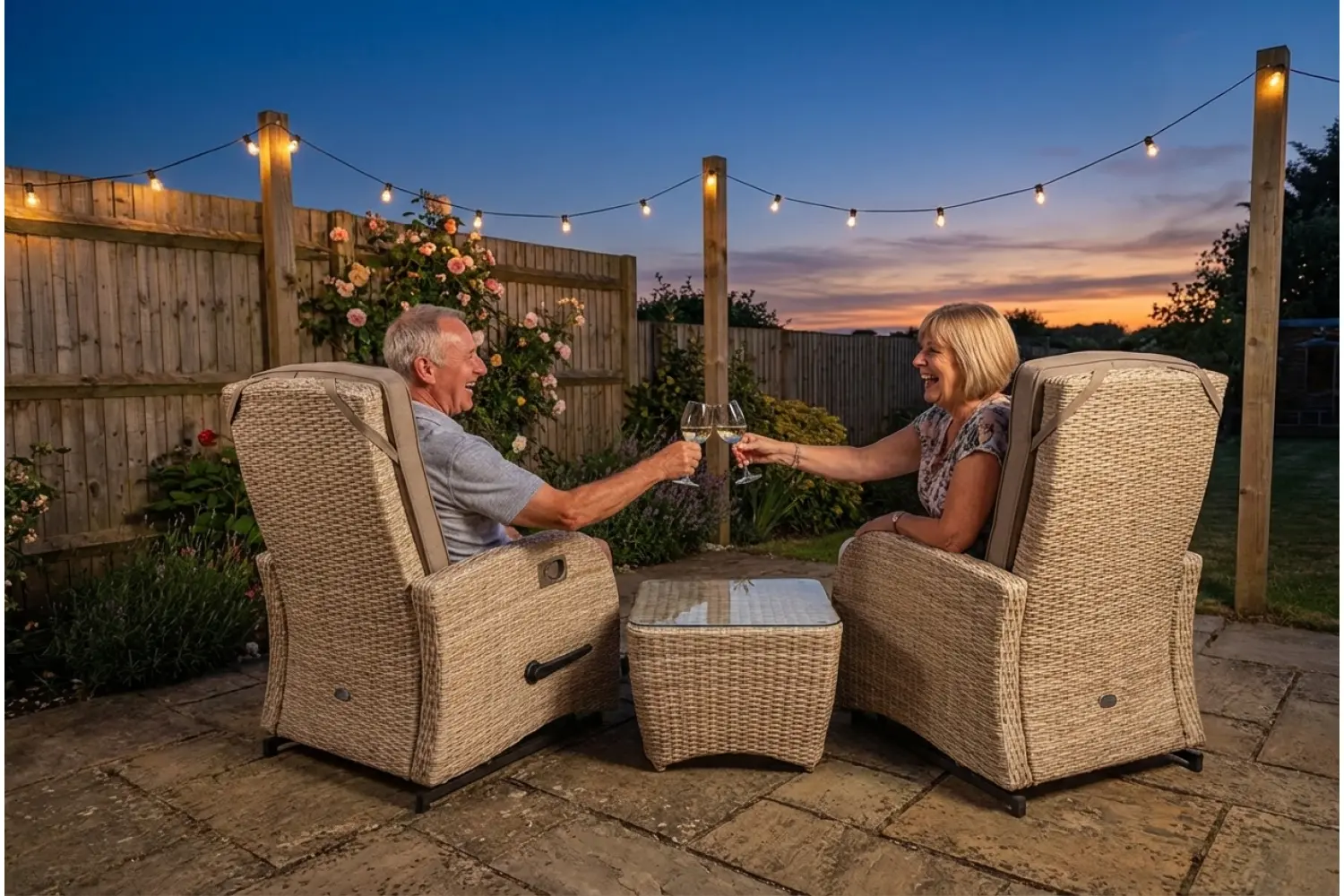 Burbage Rocking & Reclining Rattan Bistro Set in Latte - photo 6
