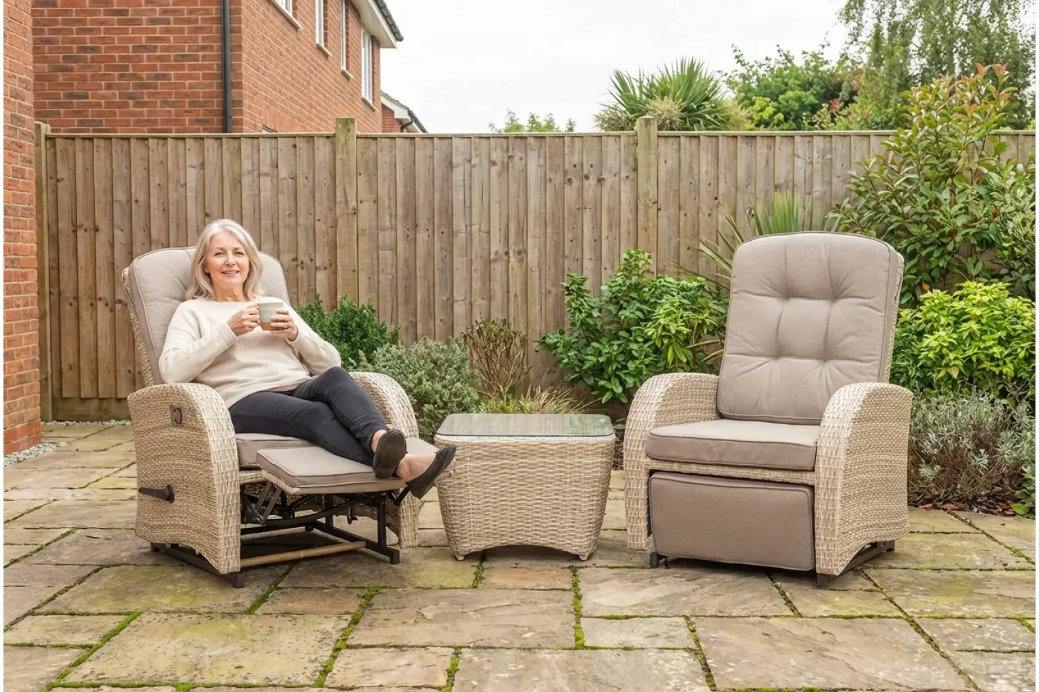 Burbage Rocking & Reclining Rattan Bistro Set in Latte - photo 4